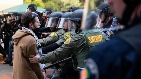 Protester arrested by police