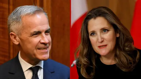 Composite image of Mark Carney and Chrystia Freeland. 