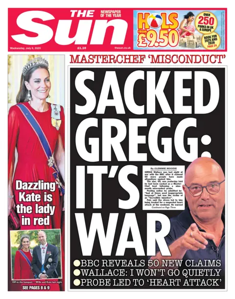 "Sacked Gregg: It's war," is the headline on the front page of the Sun