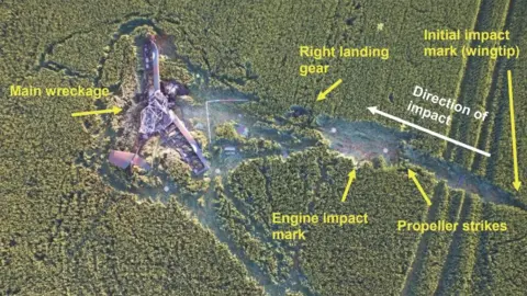 AAIB Aircraft wreckage and impact trail