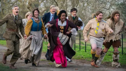 BBC/Monumental Television The cast of Ghosts