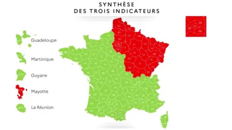 French health ministry Green and red zone map