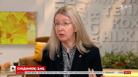 One Plus One TV Health minister Ulana Suprun during a televised interview