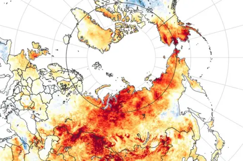 NASA Arctic land surface temperature anomalies from 19 March to 20 June 2020