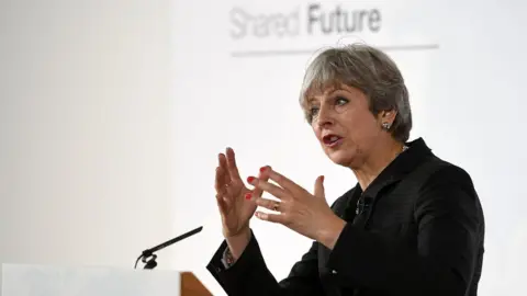 AFP/Getty Images Theresa May outlined some of the UK's Brexit proposals in Italy