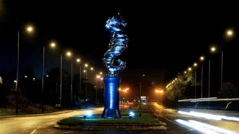 Belfast Harbour Commissioners Seahorse sculpture on Dargan Road at Belfast Harbour