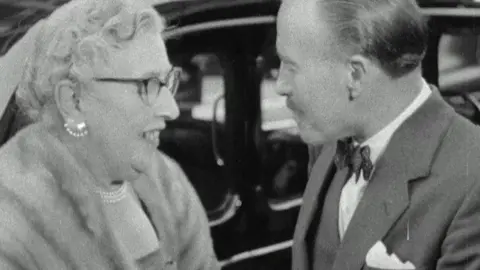 Agatha Christie speaking to a BBC reporter ahead of watching her play, The Mousetrap, on stage in 1957.