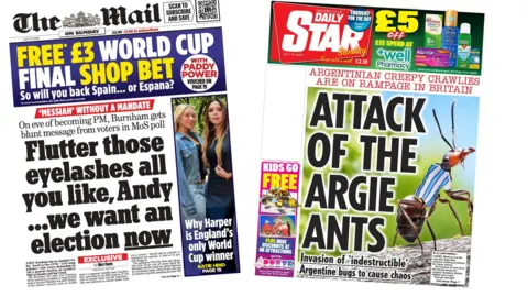 A composite of the front pages of the Mail and the Daily Star on 19 July 2026.