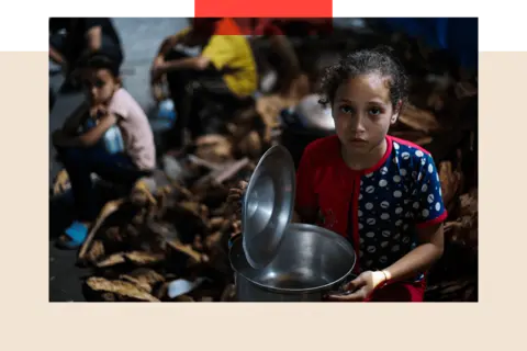 AFP/ Getty Images Palestinian children wait for food at a distribution point in Nuseirat, central Gaza Strip