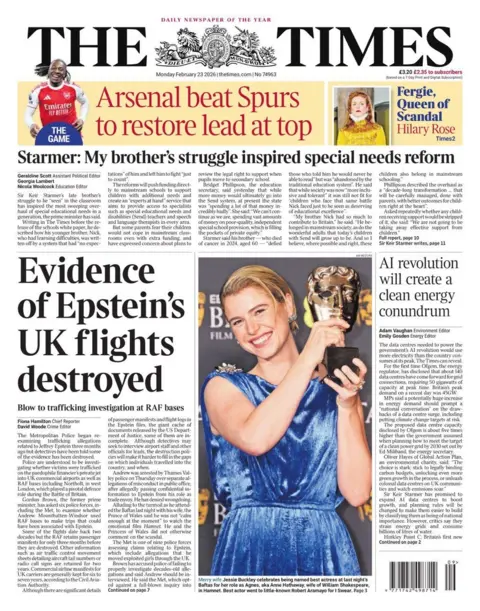 "Evidence of Epstein's UK flights destroyed."