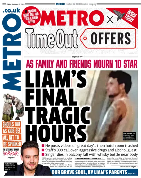 The Metro front page, headlined with 