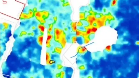 CHAPS GPR data showing lineal features across a complex of buildings