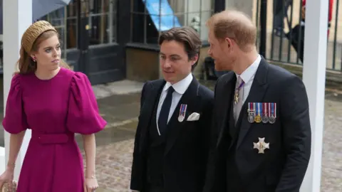 Getty Images Prince Harry arrives at Westminster Abbey with Princess Beatrice and her husband