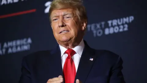 Getty Images Donald Trump speaks at a rally in April