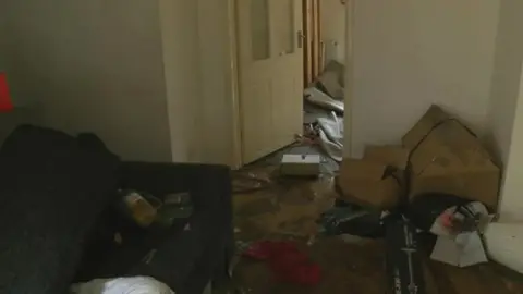 Inside ground floor of water damaged property in Aberystwyth