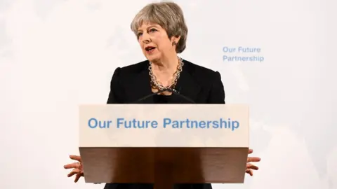 EPA Prime Minister Theresa May delivers Brexit speech