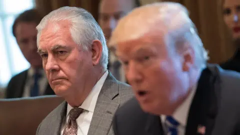 KEVIN DIETSCH / POOL Rex Tillerson and Donald Trump at a Cabinet Meeting at the White House, 20 November 2017