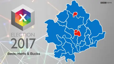 Map of political make up of Beds, Herts and Bucks