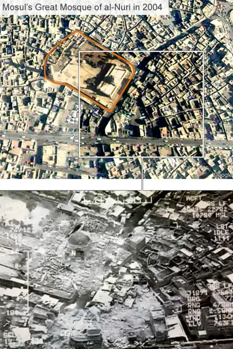 IRAQI JOINT OPERATION COMMAND Aerial image showing the neighbourhood around the al-Nuri mosque.