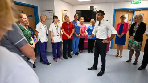 PA Media Rishi Sunak meeting staff in North Devon District Hospital, Barnstaple