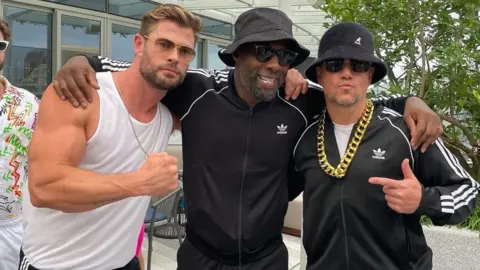 CHRIS HEMSWORTH/INSTAGRAM Thor stars Chris Hemsworth, Idris Elba and Matt Damon at a party in Sydney