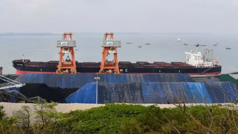 Getty Images Coal being unloaded at the Mormugao Port Trust in Goa.