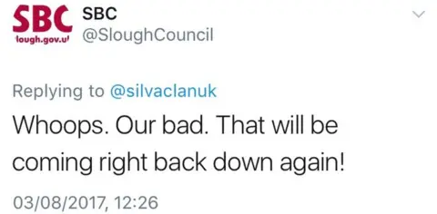 Twitter Slough council tweet