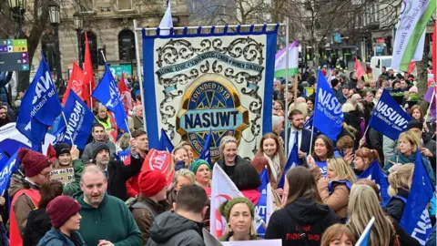 Pacemaker  NASUWT members during march in Belfast in February