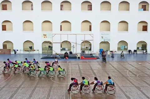 Hari Adivarekar Wheelchair basketball players practise for the Para Games