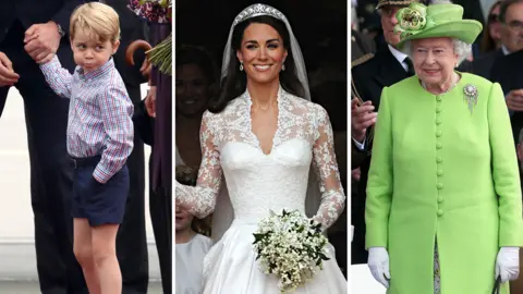 Getty Images Prince George, the Duchess of Cambridge and the Queen