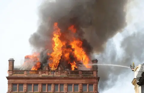 PA Flames at the top of the Bank Buildings in Belfast city centre