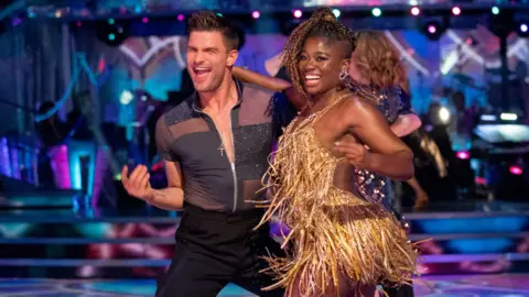 Clara Amfo and dance partner Aljaz Skorjanec during the Strictly series 18 launch show