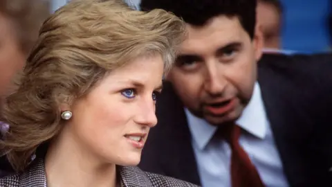 Getty Images Patrick Jephson speaks to the Princess of Wales at The Burghley Horse Trials Stamford, Lincolnshire, in 1989