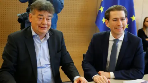 Reuters Werner Kogler, left, at a cabinet meeting with Sebastian Kurz in January