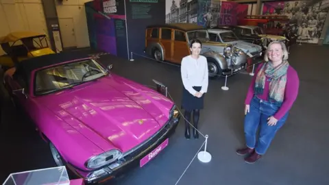 Coventry Transport Museum Marguerite Nugent (left) and Megan Nass (right) by Barbie's car
