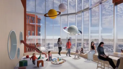 Leeds Teaching Hospitals NHS Trust A CGI image of a playground inside a hospital