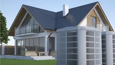 Getty Images Air heat pump and house - stock photo