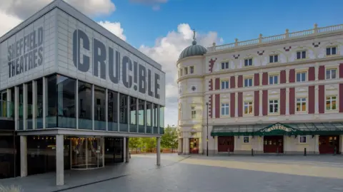 Sheffield Theatres Statue on top of theatre building