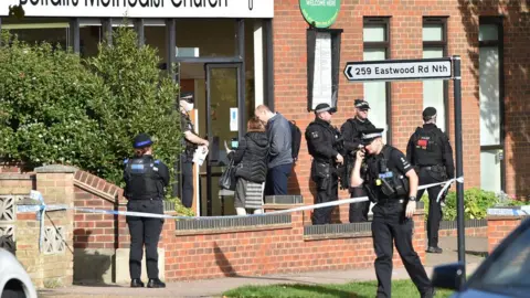 PA Media Scene at Belfairs Church where Sir David Amess was killed