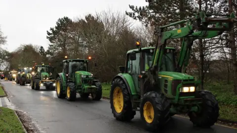 James Paget Hospital Procession of tractors in James Paget Hospital car park