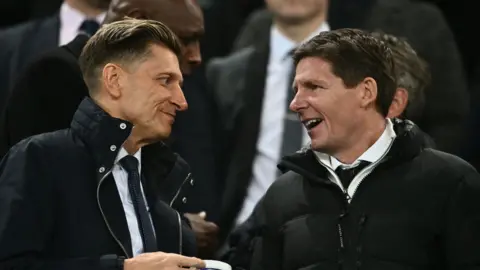 Oliver Glasner watched Palace's 1-1 draw at Everton with chairman Steve Parish
