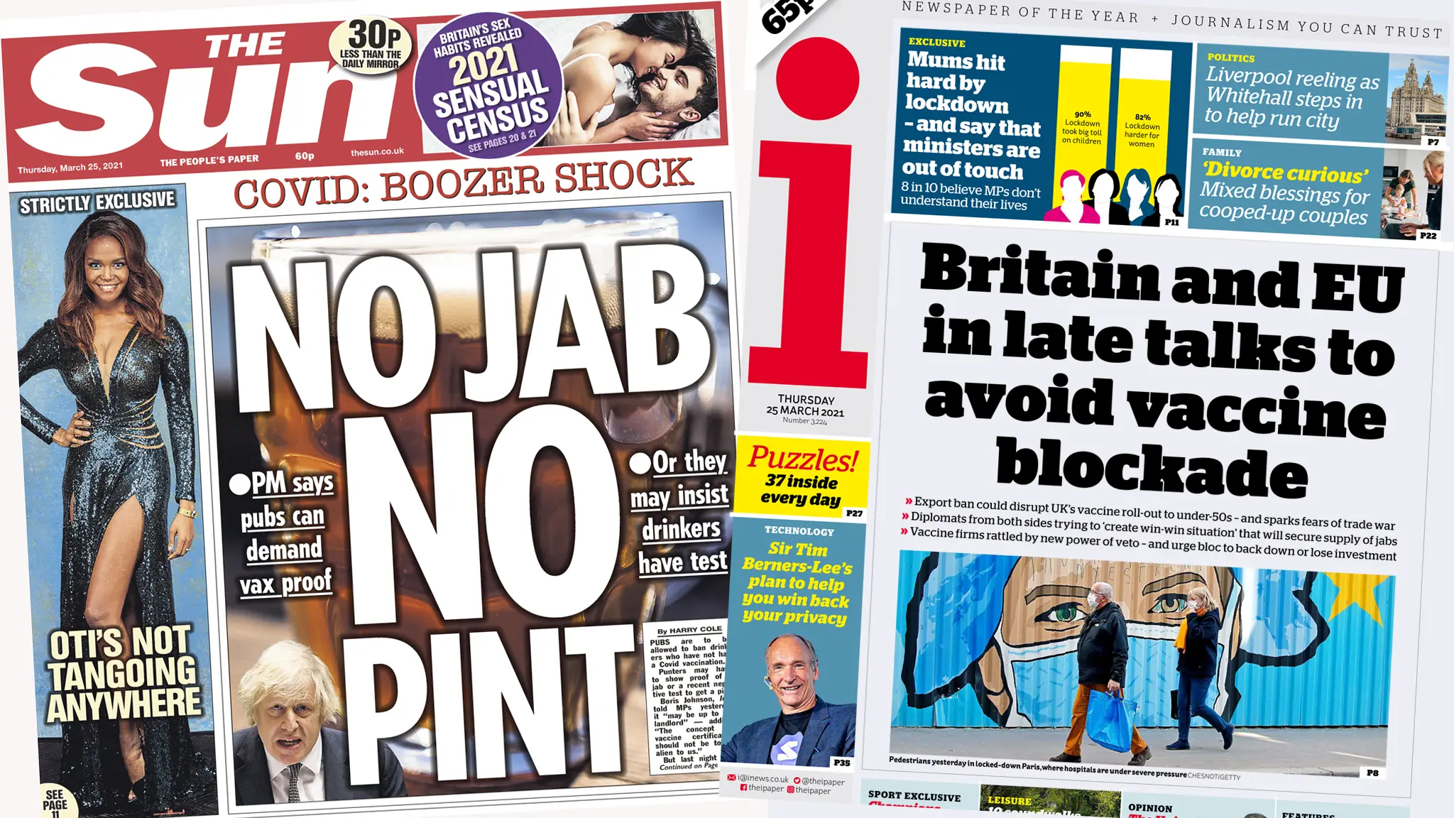 The Sun and i front pages