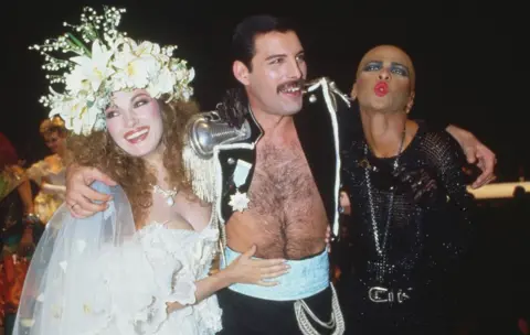 Getty Images Jane Seymour and Freddie Mercury take part in Fashion Aid concert