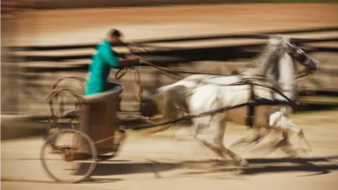 Getty Images A Roman chariot racer travelling at speed