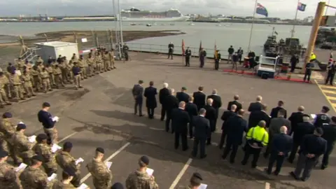 BBC A memorial service was held at the dockside at Marchwood military port