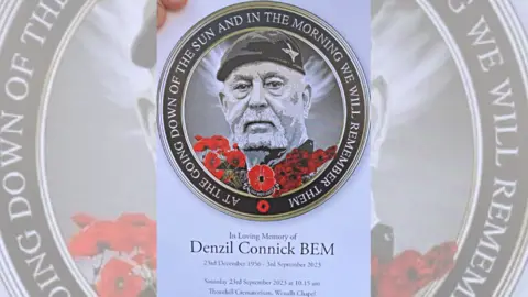 Manny Manfred Order of service shows a photo of Denzil Connick