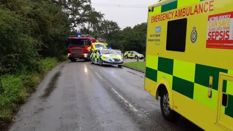 BCH Road Policing Unit Emergency services at the scene of a crash in Little Wymondley