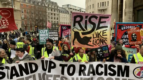 BBC Crowds protesting against austerity in yellow vests