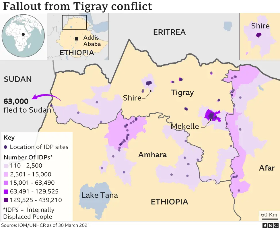 Map of IDP situation in Ethiopia