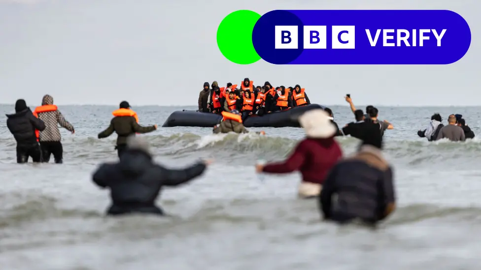 Getty Images Migrants wave to a smuggler's boat in an attempt to cross the English Channel, on the beach of Gravelines, near Dunkirk, northern France